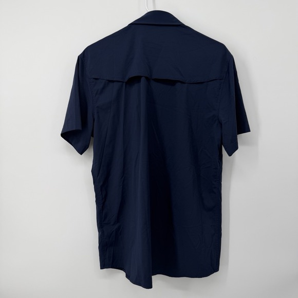 Poncho The Captain Shirt Short Sleeve Fishing Men's Size Medium Slim Fit Navy - Picture 2 of 9